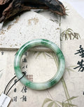Floating Green Natural Jadeite Bangle Bracelet, White‑Base Vivid Green Jade Bangle for Women