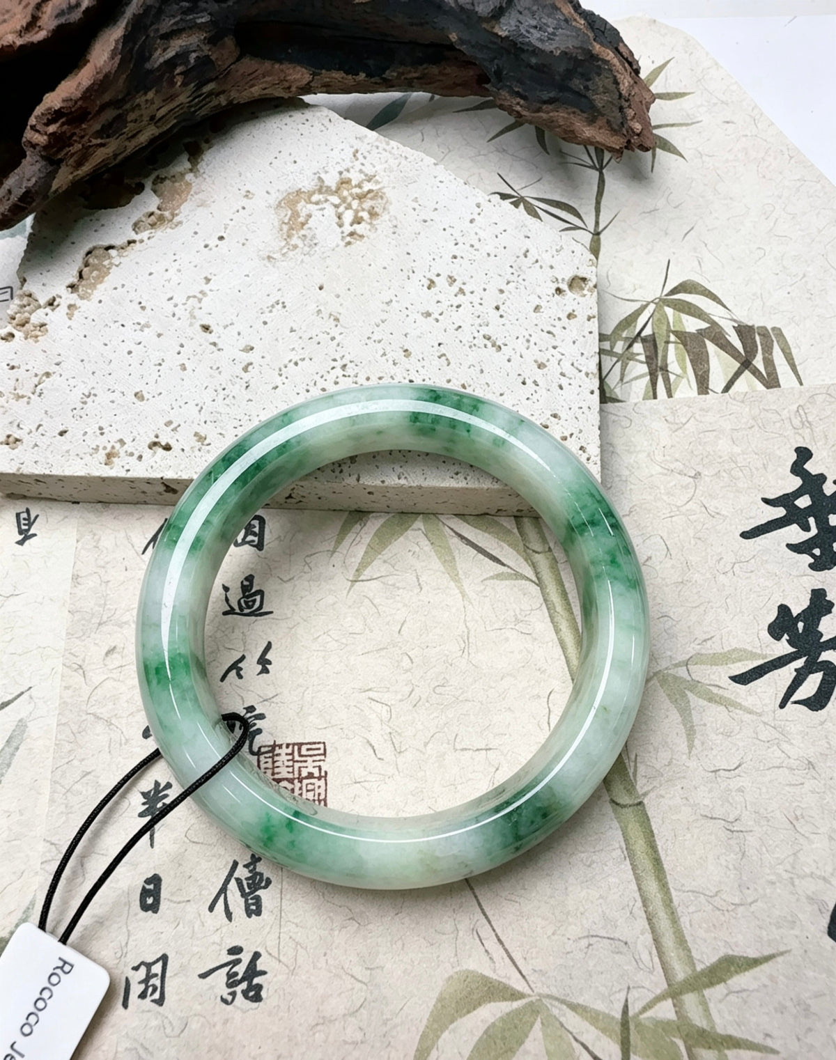 Floating Green Natural Jadeite Bangle Bracelet, White‑Base Vivid Green Jade Bangle for Women