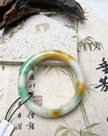 Elegant Variegated Green‑White Jade Bangle, Solid Natural Jadeite Bracelet Good Fortune Jewelry