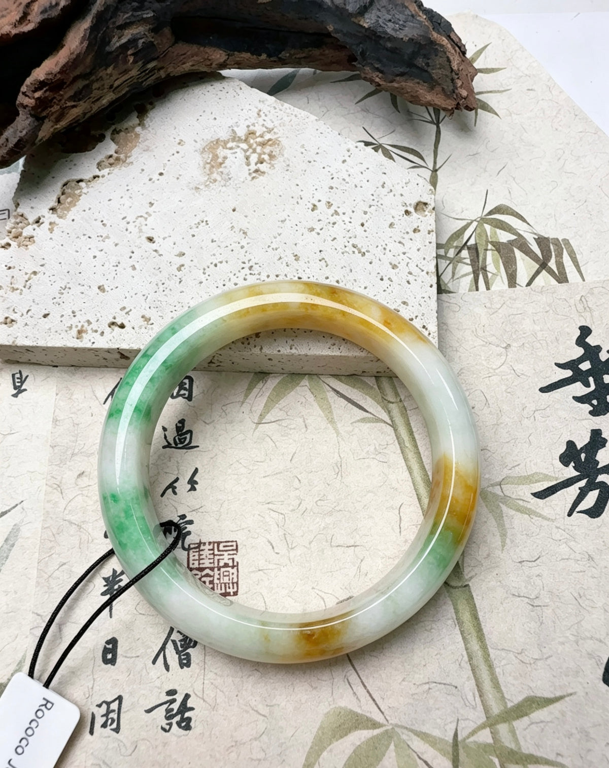 Elegant Variegated Green‑White Jade Bangle, Solid Natural Jadeite Bracelet Good Fortune Jewelry