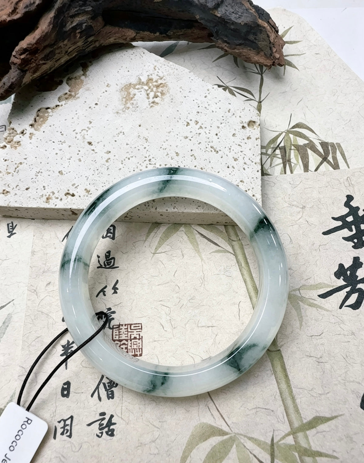 Natural Ice‑Type Floating Green Jade Bangle | Chinese Feng Shui Bracelet for Calm Mind & Good Luck