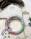 Tri‑Color Energy Stone Bangle, Lavender Purple · Spring Green · Russet Red Jade Bracelet for Full Blessing, Love & Noble Luck