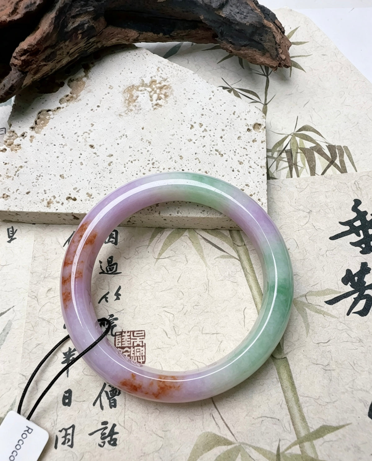 Tri‑Color Energy Stone Bangle, Lavender Purple · Spring Green · Russet Red Jade Bracelet for Full Blessing, Love & Noble Luck